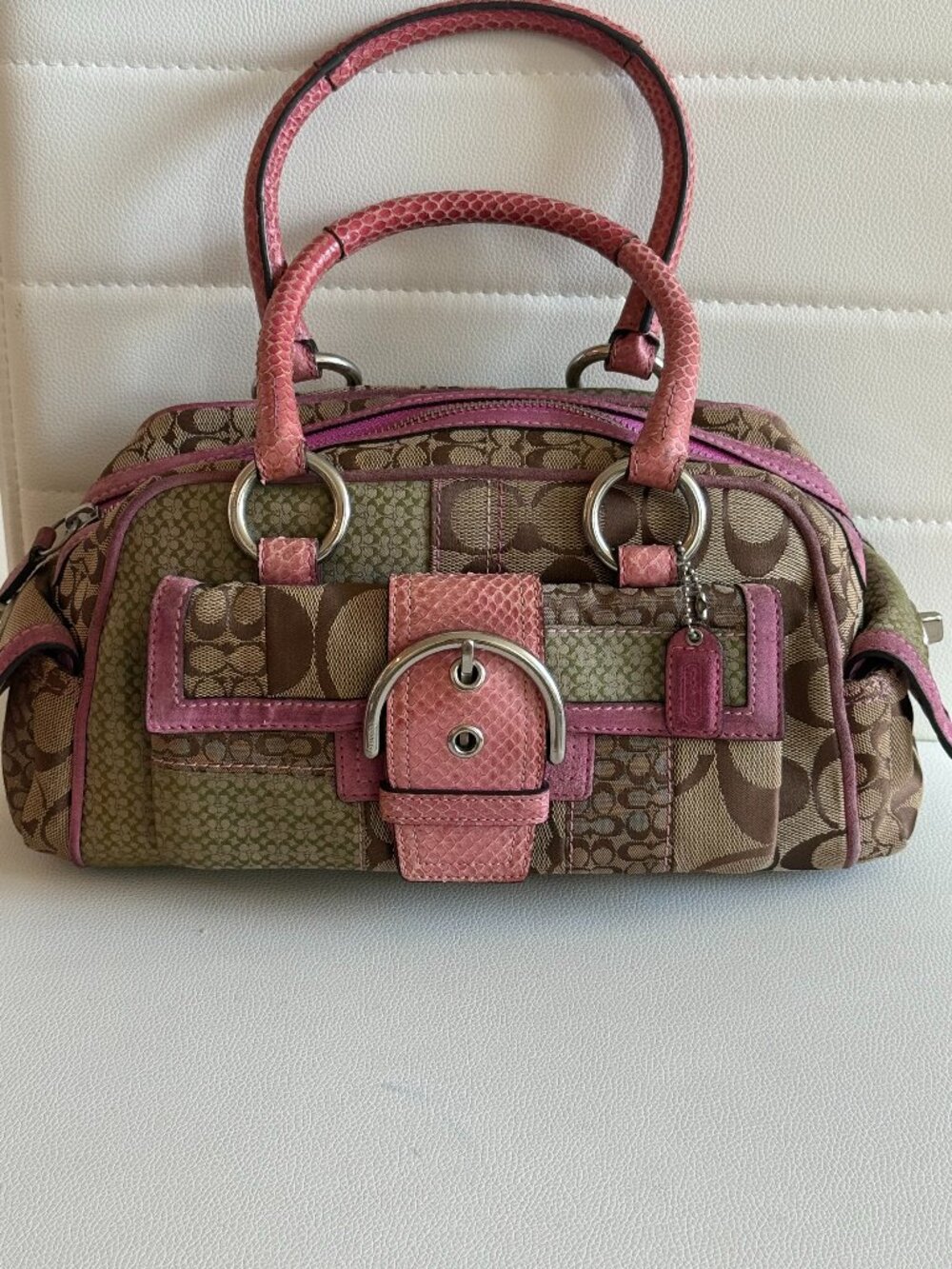 COACH Soho Pink Signature Patchwork Canvas Boston Bag Vintage RARE